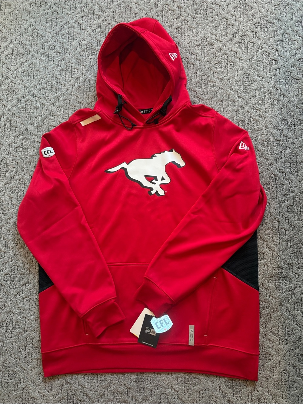 New Era Red Pullover Hoodie with White Mustang Logo
